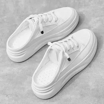 Модная белая обувь, женские уличные повседневные тапочки, новинка 2024 года, стильные летние тапочки на плоской подошве, тонкие полутапочки Baotou 35