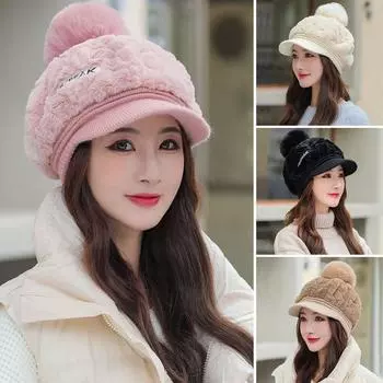 Модная белая шапка с утиным язычком, зимняя пушистая плюшевая шапка с густым искусственным мехом, утепленные козырьки для женщин и девочек, кепка с козырьком розовый