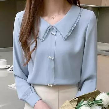 Модная белая синяя блузка с длинным рукавом, женские топы J213 S синий