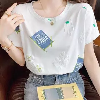 Модная белая свободная женская футболка с коротким рукавом с принтом M