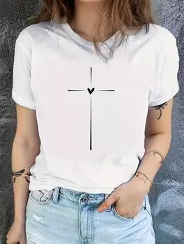 Модная белая женская футболка с короткими рукавами и уникальным принтом S