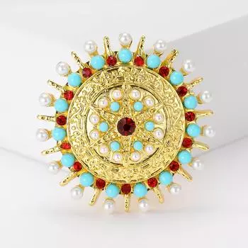 Модная бирюзовая брошь-подсолнух класса люкс для дамского платья, костюма, аксессуаров, брошь-булавка