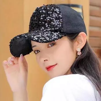 Модная блестящая сетчатая дышащая бейсболка с конским хвостом для женщин и девочек, летние спортивные шляпы от солнца на открытом воздухе, блестящие блестки, хип-хоп кепки чёрный