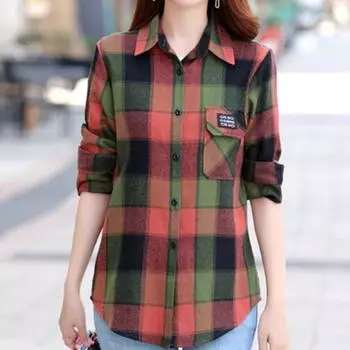 Модная блузка для мам среднего возраста, весна-лето, клетчатая рубашка с длинным рукавом из хлопка для женщин, модные повседневные рубашки в клетку, топ XL