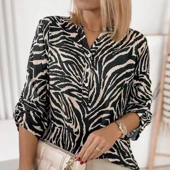 Модная блузка с принтом, женские рубашки, весна-осень 2023, офисные женские повседневные топы с длинным рукавом и v-образным вырезом, свободная одежда Blusas 30104 S орион