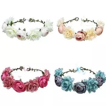 Модная богемная гирлянда из роз, венок из цветов, женские повязки на голову с регулируемой лентой, цветочный венок для девочек, свадебный венец, головной убор синий