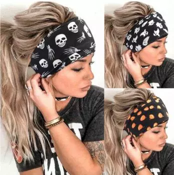 Модная богемная женская широкая эластичная повязка на голову на Хэллоуин для женщин, тюрбан, цветочный эластичный ободок для волос, повязка на голову для девочек, аксессуары для волос, тыква