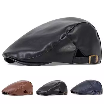 Модная боковая регулируемая кепка из искусственной кожи с застежкой-молнией для мужчин, для отдыха, для водителей такси, теплая кепка для осени и зимы, берет чёрный