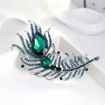 Модная большая брошь в виде пера, многоцветная дополнительная стеклянная булавка для женского костюма, пальто с аксессуарами красный