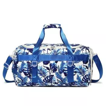 Модная большая спортивная дорожная сумка с принтом листьев и дорожная сумка для ручной клади с диагональным крестом на одно плечо 46*24*27cm синий
