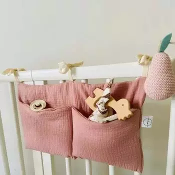 Модная большая сумка для хранения детской кроватки из хлопка, органайзер для изголовья кровати, 1 шт., для детей, постельных принадлежностей, подгузников белый