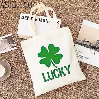 Модная большая сумка Lucky Clover, винтажная женская сумка, парусиновая сумка, женская сумка на плечо, сумка Ins Harajuku, сумки-шоппер большой вместимости 24*26cm