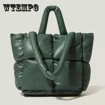 Модная большая сумка-тоут с мягкой подкладкой, дизайнерские стеганые женские сумки на плечо, роскошная нейлоновая пуховая хлопковая сумка через плечо, зимний кошелек серый