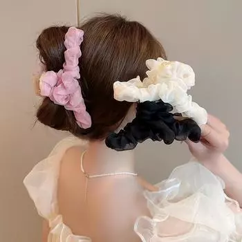 Модная большая супер фея плиссированная сетчатая заколка для волос, женская заколка для волос на затылке, ложка, заколка для волос, пожилая женщина, девушка, заколка в виде акулы, головной убор розовый