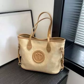 Модная большая вместительная ручная сумка, женская сумка, новинка 2024, модная повседневная сумка-тоут, ретро сумка на плечо, сумка подмышки темно-коричневого