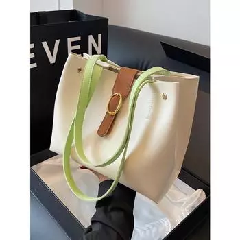 Модная большая вместительная сумка для поездок на работу, простая повседневная контрастная цветная сумка на одно плечо из искусственной кожи, универсальная женская сумка-тоут (20cm<Max Length<30cm)