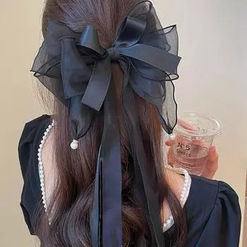Модная большая заколка для волос, многослойная лента, бант, заколки для волос, жемчуг, заколки для волос для женщин и девочек, аксессуары для волос, милые подарки, новые белый