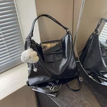 Модная большая женская сумка 2024 года, летняя новая большая сумка-тоут, студенческая сумка для занятий, простой рюкзак Without pendant чёрный