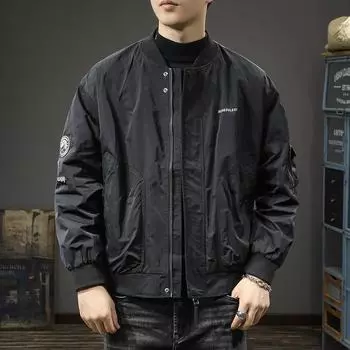 Модная брендовая американская ретро-куртка-бомбер, мужская свободная, большого размера, хулиганская, красивая, повседневная, комбинезон, бейсбольная форма M чёрный