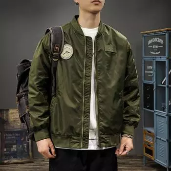 Модная брендовая американская ретро-куртка-бомбер, мужская бейсбольная майка, свободная, большого размера, функциональная куртка для активного отдыха M армия зеленый