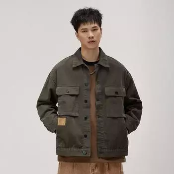 Модная брендовая американская ретро-тяжелая повседневная джинсовая куртка мужская свободная многокарманная куртка с лацканами Tough Guy S коричневый