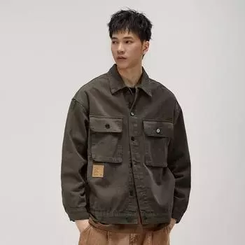 Модная брендовая американская ретро-тяжелая повседневная джинсовая куртка мужская свободная многокарманная куртка с лацканами Tough Guy S чёрный