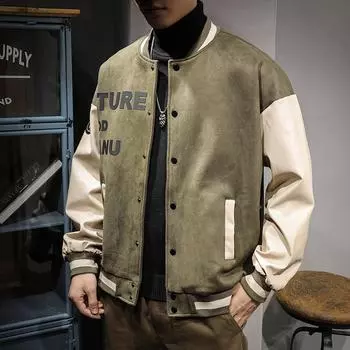 Модная брендовая бейсбольная майка из толстой кожи и замши, мужская свободная куртка-бомбер большого размера, повседневная куртка S коричневый
