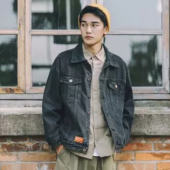 Модная брендовая черная джинсовая куртка мужская свободная и универсальная куртка большого размера Fat Plus Fat и увеличенный деним M синий