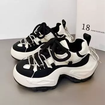 Модная брендовая дизайнерская женская обувь на толстой подошве Daddy Shoes Женские массивные кроссовки Повседневная обувь для отдыха на открытом воздухе Спортивная обувь для девочек 35 чёрный