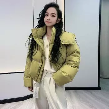Модная брендовая короткая куртка-пуховик женская зимняя мода 2024 года с капюшоном, свободная, теплая, белая, утепленная куртка из утиного пуха One size