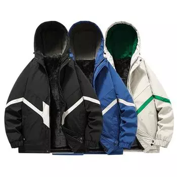 Модная брендовая куртка с цветными блоками, мужская зимняя новая молодежная свободная куртка с капюшоном плюс бархатное хлопковое пальто, мужская одежда M