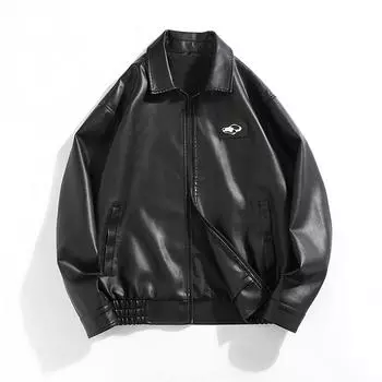 Модная брендовая куртка с лацканами из искусственной кожи, мужская осенняя новая свободная куртка для пары, мужская уличная повседневная красивая мотоциклетная куртка S