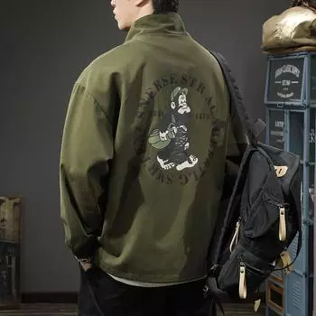 Модная брендовая куртка Tooling, мужская, свободного покроя, большого размера, с американским мультяшным принтом, повседневная, универсальная, для пар S хаки