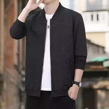 Модная брендовая куртка весна-осень, новая мужская куртка в корейском стиле с воротником-стойкой и принтом, тонкая облегающая, высококачественная мужская куртка M