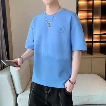 Модная брендовая мужская футболка с короткими рукавами. Градиентная летняя новая футболка в корейском стиле. Мужская свободная мужская футболка с круглым вырезом. Мужская футболка с короткими рукавами.