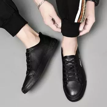 Модная брендовая мужская повседневная обувь из натуральной кожи, спортивная обувь для активного отдыха, мужская рабочая обувь для поездок на работу, высококачественные белые туфли небольшого размера 37 чёрный