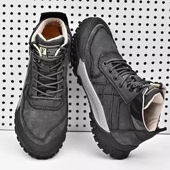 Модная брендовая мужская повседневная обувь, походная обувь, зимняя хлопковая обувь, высокие ботинки, мужская спортивная обувь, бесплатная доставка 38 серый