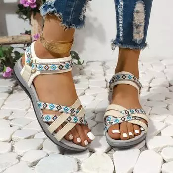 Модная брендовая обувь для женщин 2024 года, новые женские сандалии в этническом стиле, повседневная модная пляжная обувь с открытым носком, мягкие и удобные римские сандалии 36 коричневый