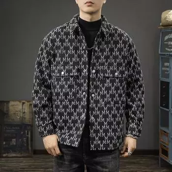 Модная брендовая повседневная куртка из жаккарда с буквенным принтом, мужская свободная и универсальная куртка с красивым дизайном и лацканами M темно-зеленого