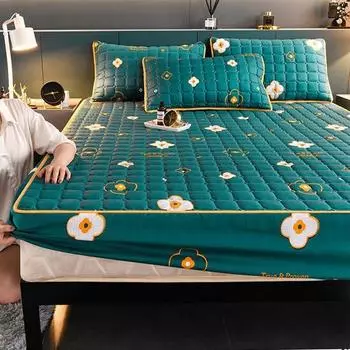 Модная брендовая простыня с принтом, утолщенная стеганая простыня, антибактериальный наматрасник, воздухопроницаемая защитная накладка на кровать Mattress Cover 100x200cm зелёный
