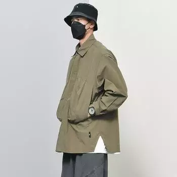 Модная брендовая рубашка Pu Shuai весна-осень, тонкая рабочая рубашка, мужская рубашка в американском стиле с карманом в стиле ретро, с длинным рукавом, свободное универсальное пальто M зелёный