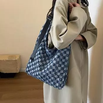 Модная брендовая сумка через плечо Ins, женская модная мужская сумка, сумка через плечо, студентка колледжа, повседневный клетчатый рюкзак, универсальная сумка для пельменей чёрный
