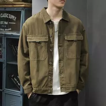 Модная брендовая тяжелая ретро-джинсовая куртка мужская свободная большого размера американская повседневная куртка Ruffian с лацканами Tide S