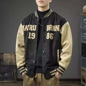 Модная брендовая тяжелая ретро-замшевая бейсбольная майка мужская свободная большого размера американская повседневная куртка-бомбер M