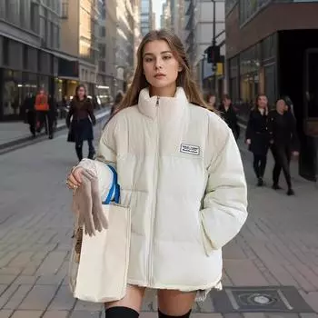 Модная брендовая вельветовая одежда женская зимняя утолщенная стойка воротник теплая куртка американская ретро свободная одежда для пар S