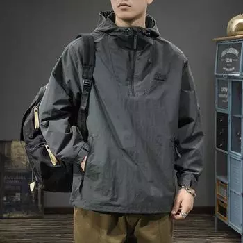 Модная брендовая ветрозащитная куртка для отдыха на открытом воздухе, мужская куртка, свободная, большого размера, американская, с полумолнией и капюшоном, куртка для инструментов M серый