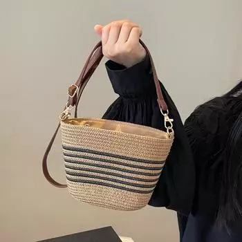 Модная брендовая женская маленькая сумочка Simplicity Straw Fabric Bucket Crossbody сумка через плечо летний пляжный кошелек для женщин на отдыхе