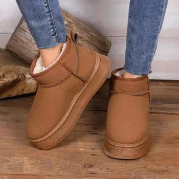 Модная брендовая женская обувь, ботинки, зимняя обувь, круглый носок, ботинки на плоской подошве, женская мода, зимние низкие ботинки 2024 года, женские ботильоны из хлопка 36 верблюд