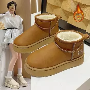 Модная брендовая женская обувь, ботинки, зимняя обувь, ботинки с круглым носком и плоским каблуком, женские модные зимние ботинки с низким верхом 2024 года, женские ботинки до щиколотки из хлопка 36 бежевый