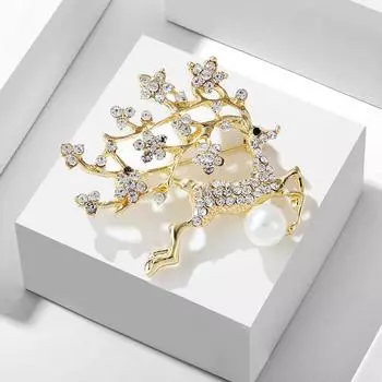 Модная бриллиантовая брошь в виде лося, креативная женская рождественская антибликовая пряжка для воротника с жемчугом